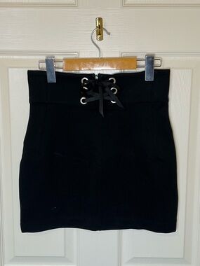 Topshop PETITE Black Lace-Up Waist Mini Skirt